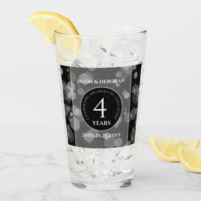 Elegant 4th Linen Wedding Anniversary Celebration Glass (Front Ice)