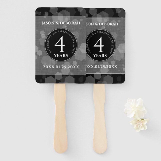 Elegant 4th Linen Wedding Anniversary Celebration Hand Fan (Front and Back)
