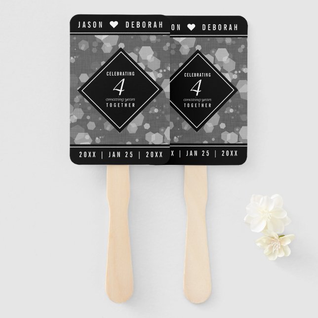 Elegant 4th Linen Wedding Anniversary Celebration Hand Fan (Front and Back)