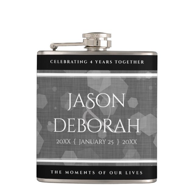 Elegant 4th Linen Wedding Anniversary Celebration Hip Flask (Front)