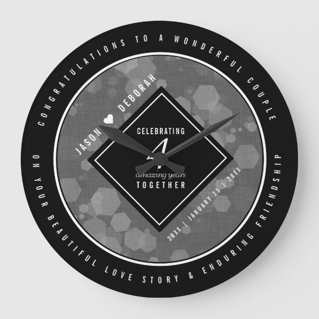 Elegant 4th Linen Wedding Anniversary Celebration Large Clock (Front)