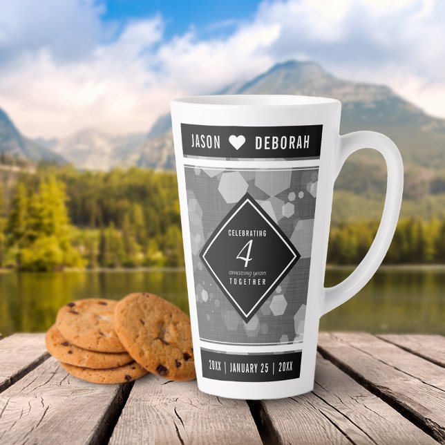 Elegant 4th Linen Wedding Anniversary Celebration Latte Mug (Elegant 4th Linen Wedding Anniversary Tall Latte Mug Cover Photo.)