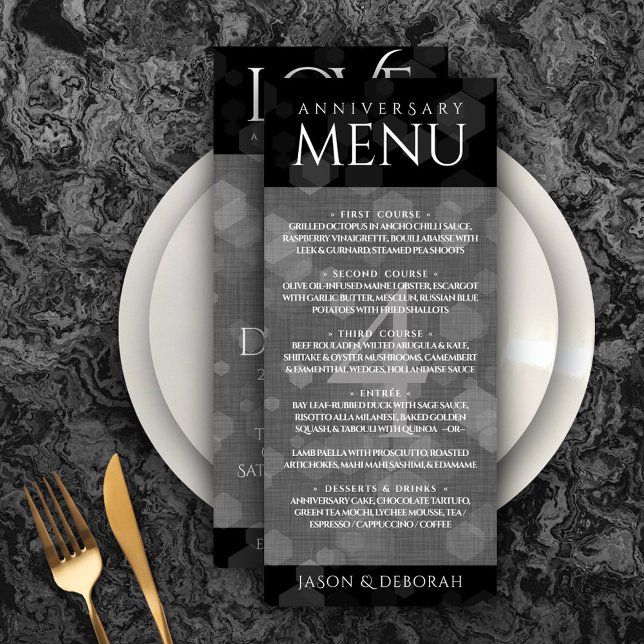 Elegant 4th Linen Wedding Anniversary Celebration Menu (Elegant 4th Linen Wedding Anniversary Menu Rack Card Cover Photo.)
