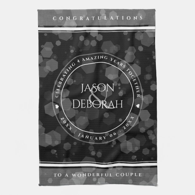 Elegant 4th Linen Wedding Anniversary Celebration Tea Towel (Vertical)
