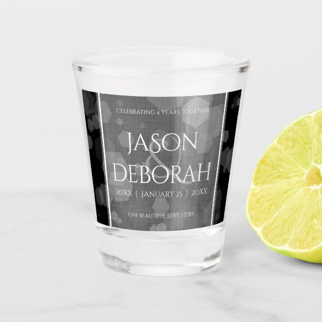 Elegant 4th Linen Wedding Anniversary Shot Glass (Front)