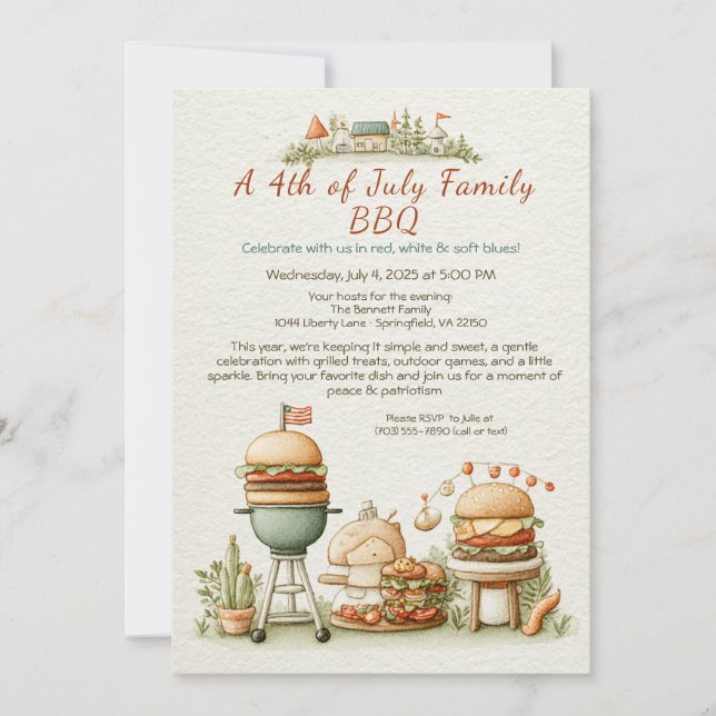 Elegant 4th of July BBQ Invitation – Soft Line Art (Front)