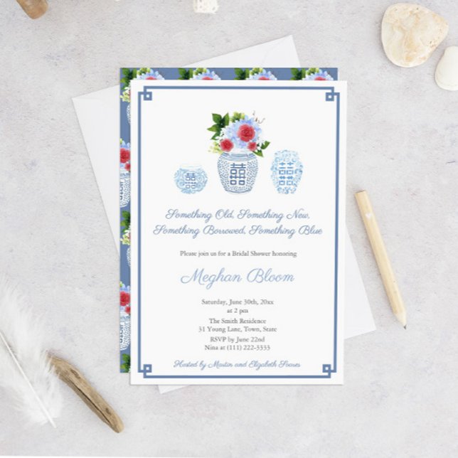 Elegant 4th Of July Something Blue Bridal Shower Invitation (Something Old New Borrowed Blue With A July 4th Twist; Hints Of Red And White)