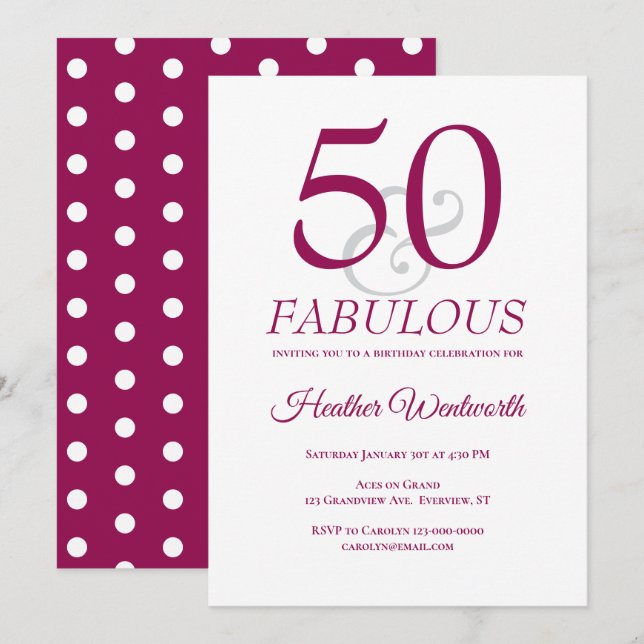 Elegant 50 and Fabulous 50th Birthday Mulberry Invitation (Front/Back)