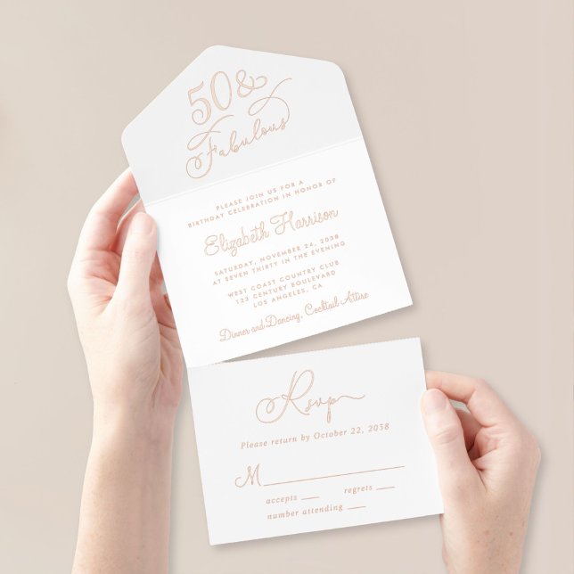 Elegant 50 And Fabulous 50th Birthday Party All In One Invitation (Creator Uploaded)