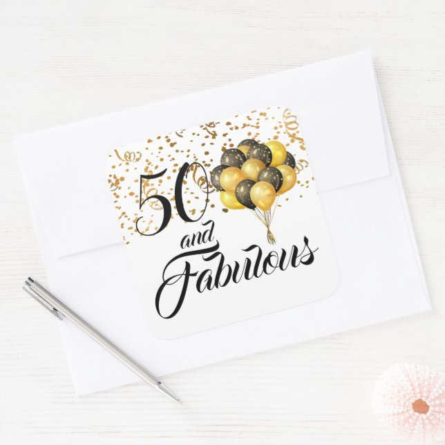 Elegant 50 and Fabulous Birthday Gold Confetti Square Sticker (Envelope)