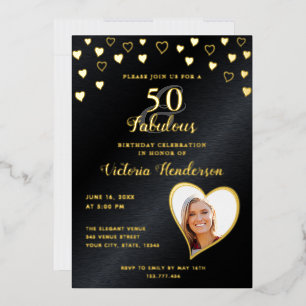 Elegant 50 and Fabulous Black and Gold Birthday