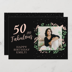 Elegant 50 and Fabulous Flower 50th Birthday Photo Card