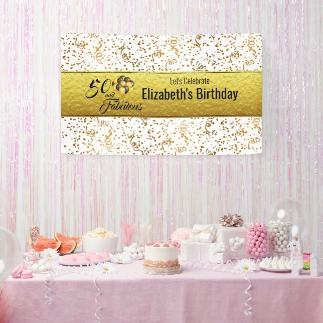 Elegant 50 and Fabulous Gold Foil Confetti Banner (Party)