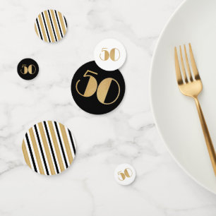 Elegant 50 and Fabulous Gold Glitter Black Stripes Confetti