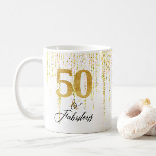 Elegant 50 and Fabulous in Gold and Black Coffee Mug