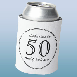 Elegant 50 and Fabulous Name Birthday Can Cooler