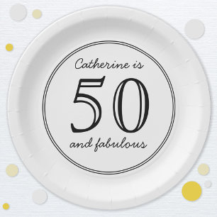 Elegant 50 and Fabulous Name Birthday Party Paper Plate