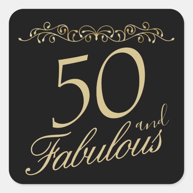 Elegant 50 and Fabulous Ornament 50th Birthday Square Sticker (Front)