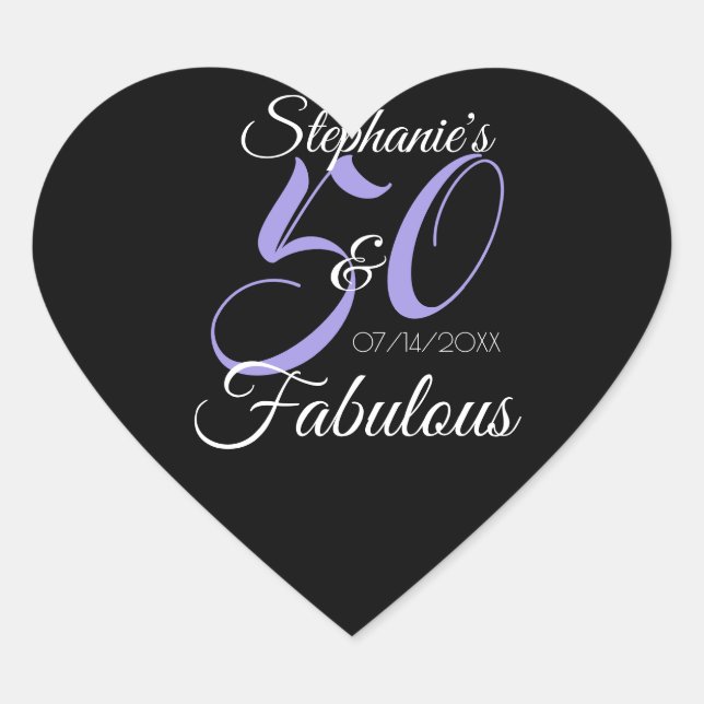 Elegant 50 and Fabulous Personalised Birthday Clas Heart Sticker (Front)
