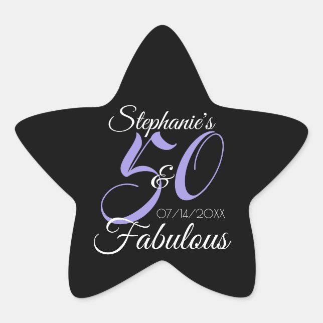 Elegant 50 and Fabulous Personalised Birthday Clas Star Sticker (Front)