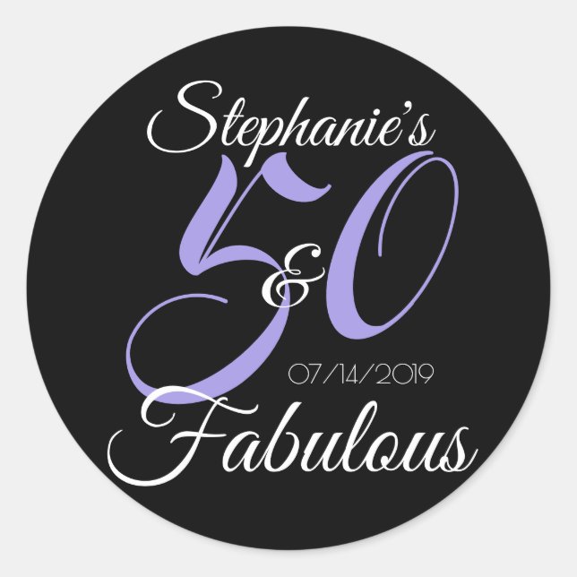 Elegant 50 and Fabulous Personalised Birthday Classic Round Sticker (Front)