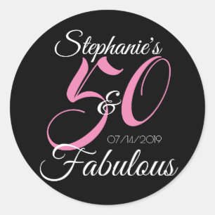 Elegant 50 and Fabulous Personalised Birthday Classic Round Sticker