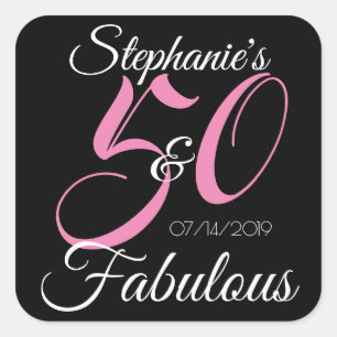 Elegant 50 and Fabulous Personalised Birthday Square Sticker