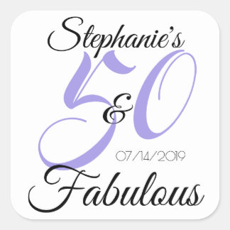 Elegant 50 and Fabulous Personalised Birthday Square Sticker