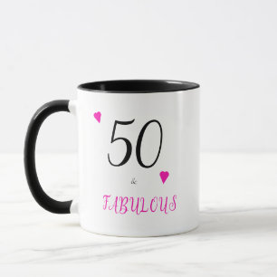 Elegant 50 and fabulous pink hearts 50th birthday  mug
