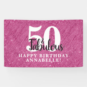 Elegant 50 and Fabulous Pink Sparkle 50th Birthday Banner