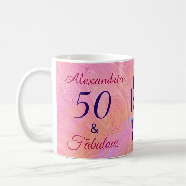 Elegant 50 and Fabulous Pink Watercolor Custom Coffee Mug (Left)