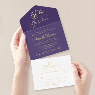 Elegant 50 And Fabulous Purple 50th Birthday Party All In One Invitation