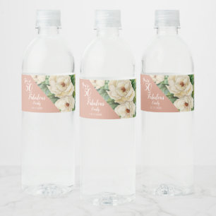 Elegant 50 And Fabulous Rose Gold Birthday Floral Water Bottle Label
