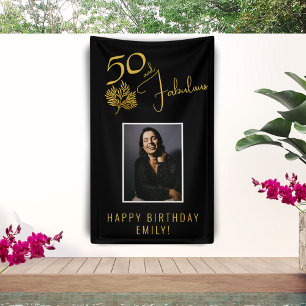 Elegant 50 and Fabulous Twigs 50th Birthday Photo Banner