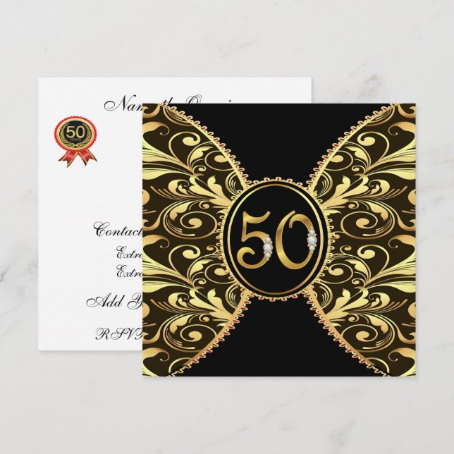 Elegant 50 Anniversary or Birthday Invitation (Front/Back)