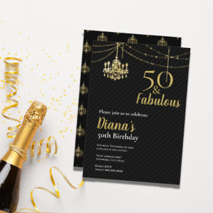 Elegant 50 & Fab 50th Birthday Golden Chandelier I Invitation