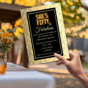 Elegant 50 & Fab black and gold Birthday Party Invitation