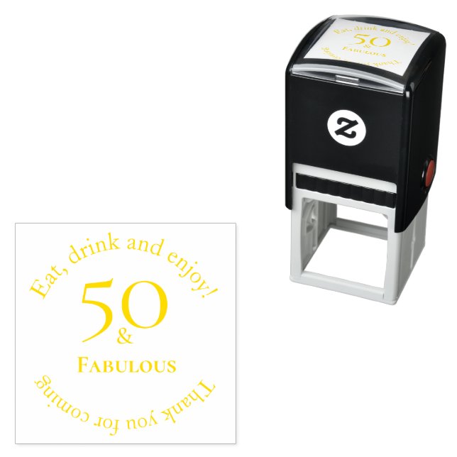 Elegant 50 & Fab Circular Yellow Event Design Self-inking Stamp (In Situ)
