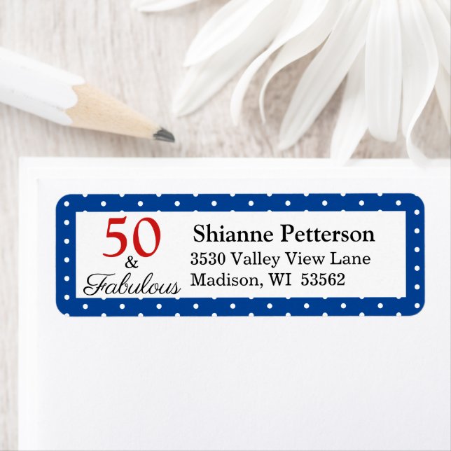 Elegant 50 & Fabulous 50th Birthday Blue Address (Insitu)
