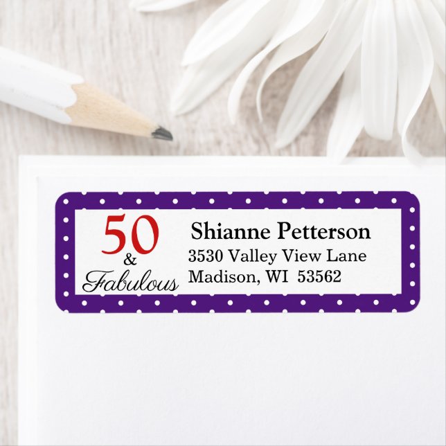 Elegant 50 & Fabulous 50th Birthday Purple Address (Insitu)