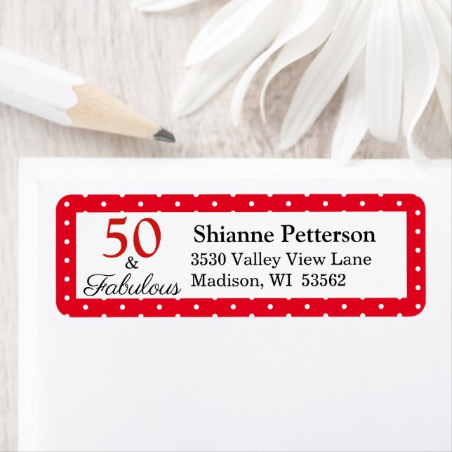 Elegant 50 & Fabulous 50th Birthday Red WH Address (Insitu)