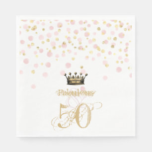 Elegant 50 & Fabulous Birthday Crown Gold Pink Napkin