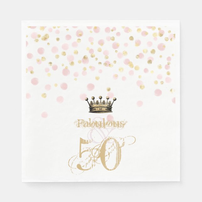 Elegant 50 & Fabulous Birthday Crown Gold Pink Napkin (Front)