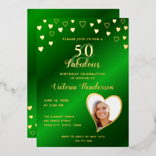 Elegant 50 & Fabulous Birthday Green & Gold