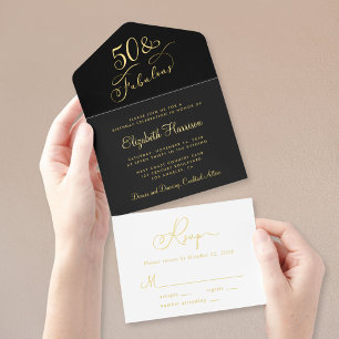 Elegant 50 Fabulous Black 50th Birthday Party Foil All In One Invitation