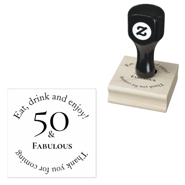 Elegant 50 & Fabulous Black 50th Birthday Rubber Stamp (Stamped)