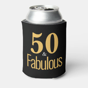 Elegant 50 & Fabulous Black Gold Typography Can Cooler