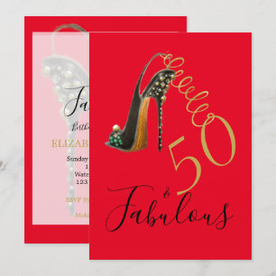 Elegant 50 Fabulous Fiftieth Red Modern Birthday Invitation