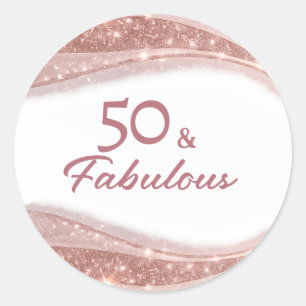 Elegant 50 & Fabulous Rose Gold Birthday Classic Round Sticker