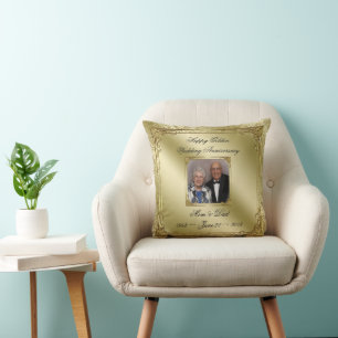 Elegant 50 Wedding Anniversary Photo Throw Pillow